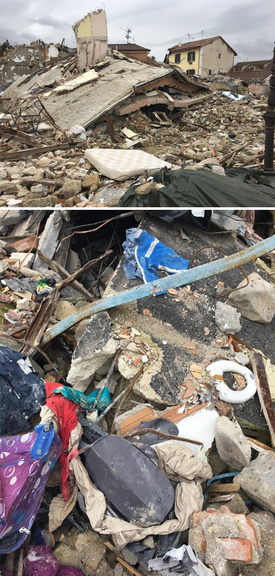 Photo a13 (above): Destruction of bare brick buildings in the center of Amtrich. You can