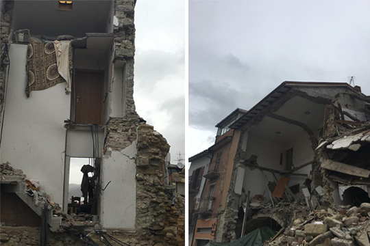 Photo 14 (left): Traditional brick buildings that have mostly collapsed in the center of Amtrich. You can see the concrete ceilings 26/10/16 Photo: Yaron Ofir
