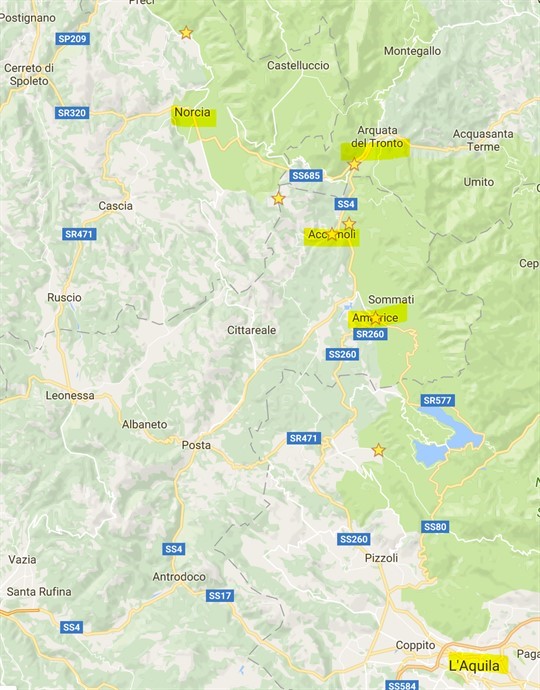 Figure 2: General location of the seismic zone I, II in central Italy