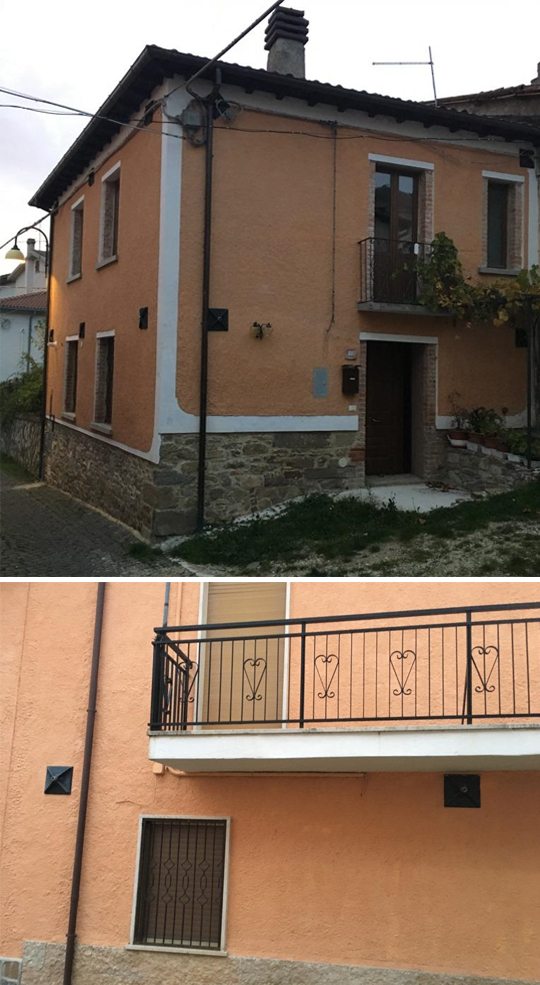 Photo 27a,b: Buildings in the village of Capitignano, which were upgraded before the earthquake with walking poles (numbered), and were not damaged by the earthquake, 10/26/16 Photo: Yaron Ofir