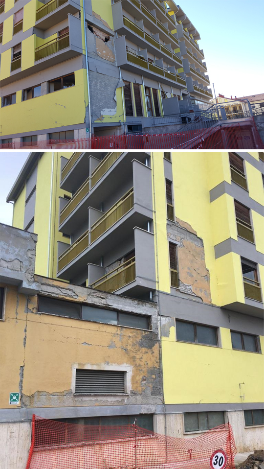 Photo 31 (above): A hotel in Amatrice where the damage on the southern and northern facades, evidence of the dominance of the earthquake in the east-west direction, 10/26/16 Photo: Yaron Ofir