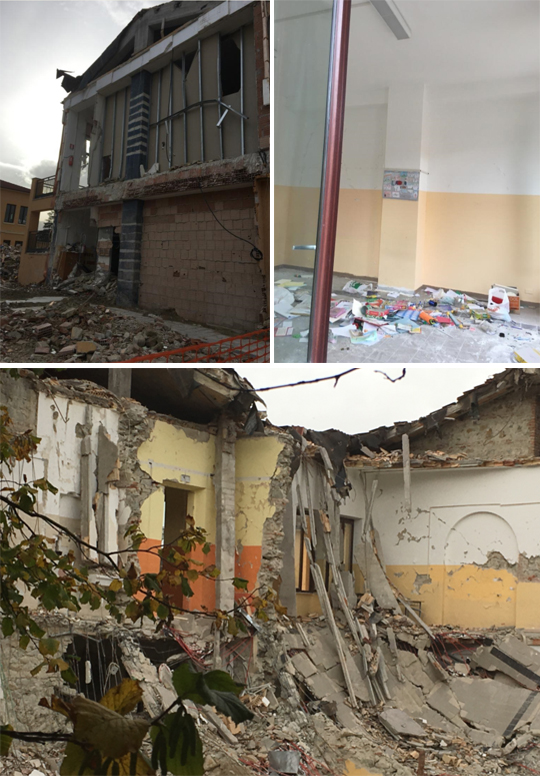 Photo 42 (top left): Close-up photo, on the FRP-wrapped column at the end of the new wing that did not collapse.